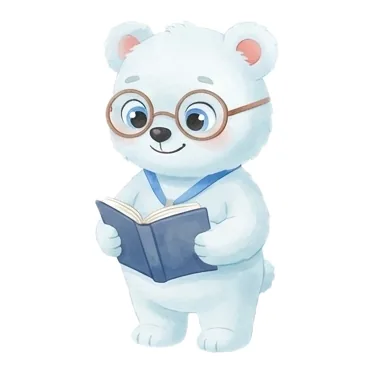 Миша — белый мишка в очках с книгой