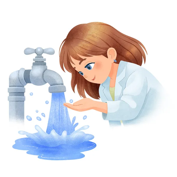Катя у водопроводного крана